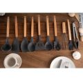 Silicone Kitchen Accessory Set with 12-Piece Storage Bucket (Wood + Silicone). 