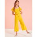 Girls Flutter Sleeve Zip Back  Belted Jumpsuit ( Fabric Lawn) ( Size 5 Yrs To 16 Yrs). 