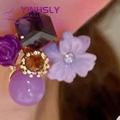 Yinhsly Cubic Zircon Earrings Chic Flower-shaped Cz Stud Earrings for Women Elegant Ear Studs Jewelry Gift for Girls Trendy Style Flower Stud Earrings. 