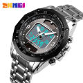 SKMEI Men Fashion Watches Solar Stainless Steel Watch Chrono Dual Display Waterproof Business Wristwatches 1493. 