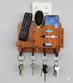 3D Home Decorative Wooden Organizer- 3D Wooden Phone Stand with Key Hooks - 3D Wooden Mobile Stand for 3 Phones - Wooden Holder for Phone, Keys, and Accessories - Wooden Organizer with 7 Steel hooks Tasbeeh Holder Remote Cover Rack Mobile Charger Holder. 