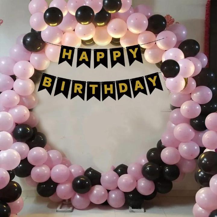 Black and Pink Birthday Theme Set including (Birthday Banner -30 Balloons ) Happy Birthday Decorations & items-Surprise Birthday