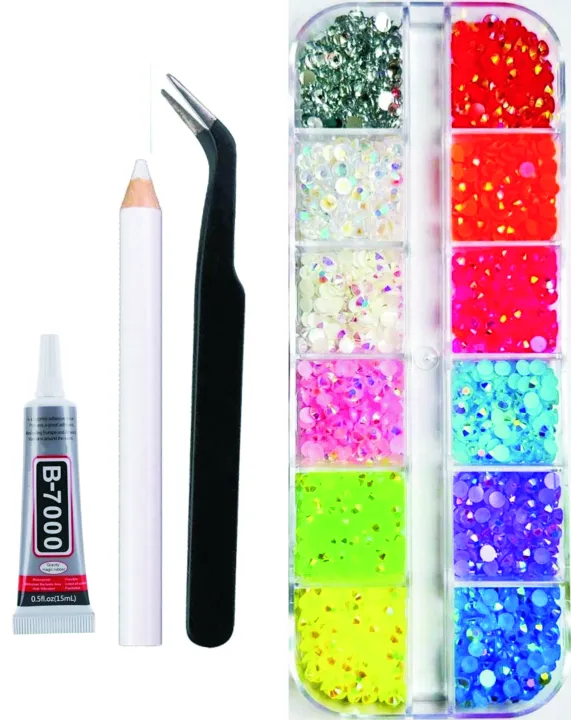 Gemzee%2012%20Grid%20Jelly%20Flat%20Back%20Rhinestones%202000Pcs%203mm%20Starter%20Kit%20with%20Tweezer%20Caryon%20Pencil%20&%20B-7000%205ml%20Glue%20%7C%20Nail%20Art%20Bedazzle%20DIY%20Craft%20-%20Image%205