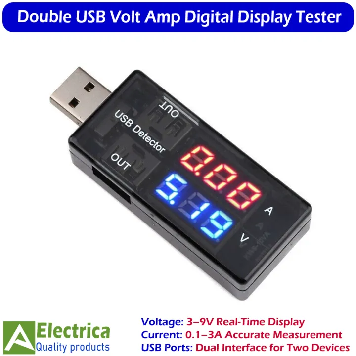 Double%20USB%20Volt%20Amp%20Meter%20Detector%20Tester%203%E2%80%939V%200.1%E2%80%933A%20Portable%20USB%20Charger%20Tester%20with%20Digital%20Display%20by%20Electrica%20-%20Image%203