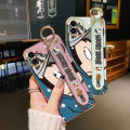 chenyyka For Infinix Spark 6 Air Case With Wristband New Design Square Edge Phone Case Cartoon Cute Mickey Pattern Shockproof Plating Silicone Casing Full Cover SoftCase Protection Cases Girl Women. 