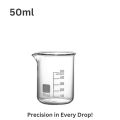 Glass Beaker 50ml (1-6 Pcs) - Borosilicate, Heat Resistant, Graduated Measuring Cup for Lab, Chemistry, Baking, Perfume, Candle Making & DIY Experiments. 