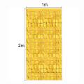 Square Box shape metallic tinsel fringe foil curtain party backdrop in Golden. 