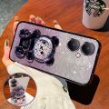 For Infinix Hot 30 4G / Hot 30i / Hot 30 Play NFC Back Cover with 3D Bear Hidden Stand Bracket Luxury 6D Gradient Shiny Plating Glitter Women Phone Case Clear Soft Silicone Protective Cases Pouch Girls. 