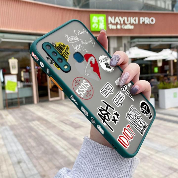 chenyyka For VIVO Y17 Case Fashion Tide Brand Cool Men Pattern Thin Side Square Edge New Design Shockproof Frosted Transparent Hard Phone Cases Silicone Casing Full Cover Camera Protection Softcase Boy