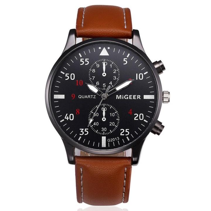 MIGEER Fashion Casual Mens Watches Luxury Leather Business Quartz-Watch Men  Military Sport Wristwatch Relogio Masculino