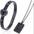 Matching Puzzle Couple Key Necklace And Heart Lock Bracelet For Women Men. 