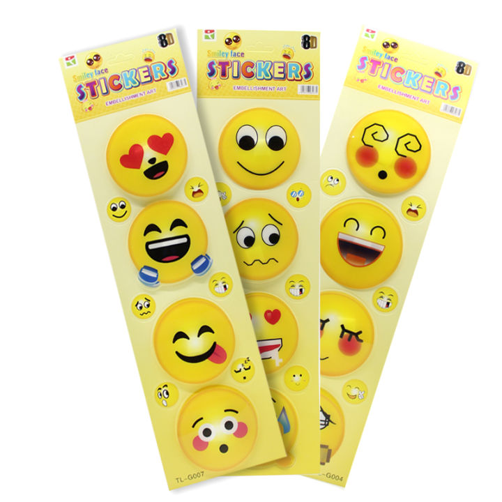 8D Smiley Stickers Pack - Large - Kids Activity & Fun Thing - Makes Place / Things Shining & Eye Catching - Best Kids Fun Stuff - 8D Embossed Design - Multiple Expressions - Perfect for All Ages