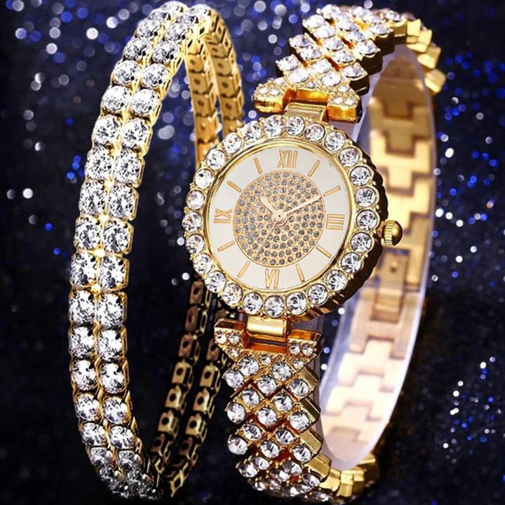 【S Elvey Trend Store】business quartz watch Fashion Full Sky diamond girl watches