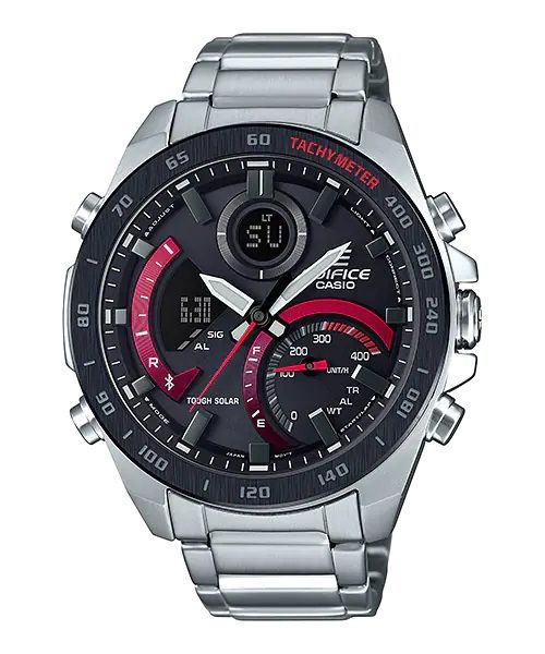 Casio Edifice Mens Steel Silver/Black Solar Powered Bluetooth