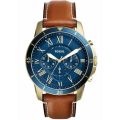 Fossil Grant Blue Dial Chronograph Brown Leather Strap Watch For Men FS-5268. 