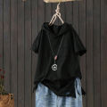Women Casual Solid Color Short Sleeve Ripped Giraffe Print Loose T-shirt Hoodie. 
