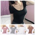 Inner baju baju tshirt Baju kemeja dada ketat Xiao-t-shirt lengan pendek t-shirt wanita ramping atasan kelab malam seksi berpakaian rendah garis leher besar halter belakang baju perempuan blouse korean style blouse. 