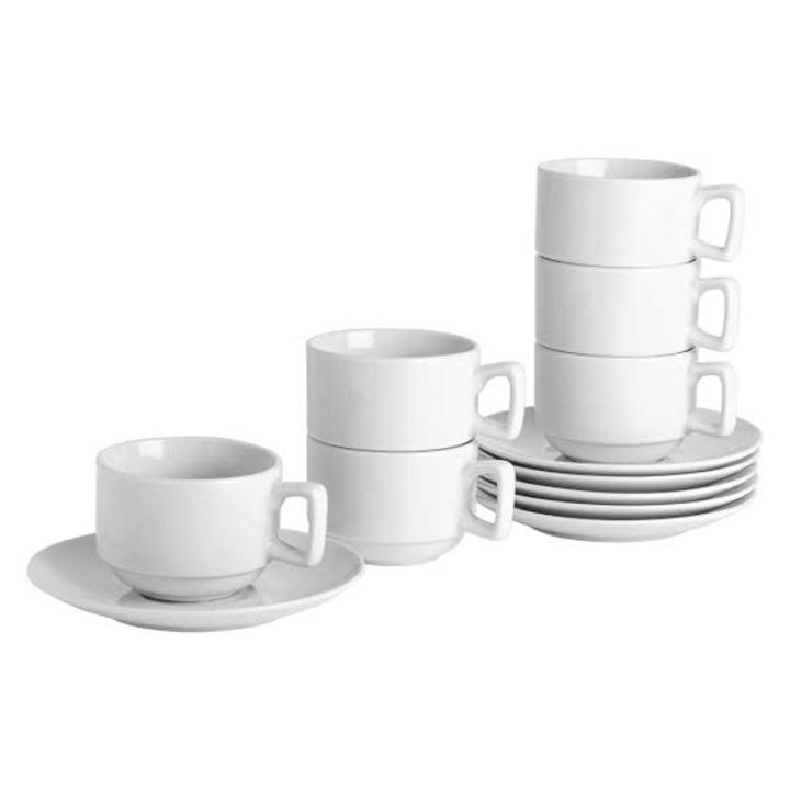 Premium Quality Ceramic White Tea Cups & Saucers Set – 12-Piece Luxury China Tea Cup & Saucer Set (6 Tea Cups + 6 Saucers) for Tea, Coffee & Hot Beverages