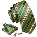 Olive Green Men Tie Silk Solid Pocket Square Cufflinks Sets Elegant Woven Necktie For Male Groom Wedding Party Barry.Wang 5261. 