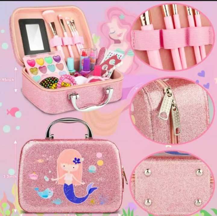 Kids Makeup Kit for Girls, Washable Real Makeup Set for Little Girls, Big Kit of Play Makeup for Girls Applies Like Real Makeup But Washes Off Easily Cute Carry Case for 4 5 6 7 8 9 Year Old