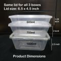 Pack of 3 disposable boxes with lids - 500ml, 750ml, 1000ml. 