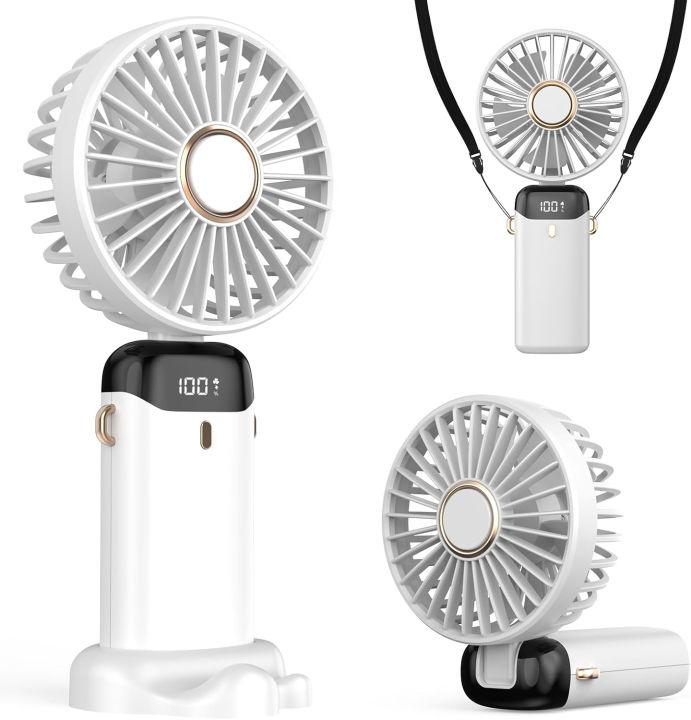 Charge Fan Portable Handheld Mini Fan 3000mAh Foldable Neck Hanging Fans 5 Speed ...