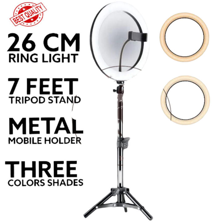 7 Feet Tripod Stand with 26 CM Selfie Ring Light & Mobile Phone Holder for Tiktok Videos Best Quality Metal Tripod Tiktok Light - Photography Kit