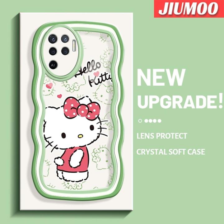 JIUMOO For OPPO A94 4G F19 Pro Reno 5F Reno 5 Lite Case Cartoon Cute Hello Kitty New Colour Macaron Pattern Wave Border Soft Clear Shockproof Phone Cases Creative Camera Transparent Casing Silica Gel Protective Cover