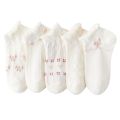 5 Pairs/Set White Frilly Ruffle Bow Tie Print Socks Cute Lolita Style Soft Breathable Cotton Sock. 