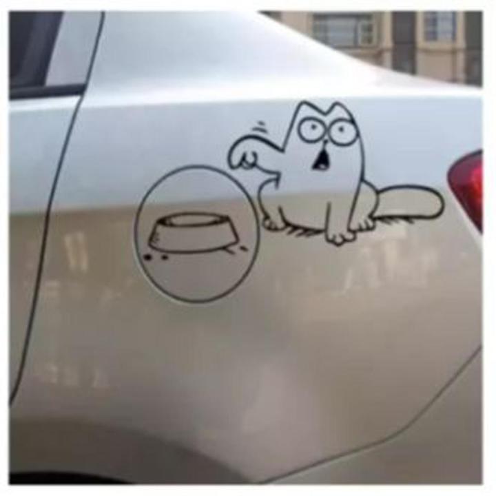 Simons Cat Funny Van Boat Styling Vinyl Decal 14cm by 9cm Size With Pasting Tape High Quality Windshield Body Auto Sticker BLACK WHITE Color Available