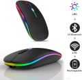 LED Wireless Mouse, Slim Rechargeable Silent Bluetooth Mouse, Portable USB Optical 2.4G Wireless Bluetooth Two Mode Computer Mice with USB Receiver and Type C Adapter (Black). 
