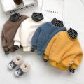 Boy's Hoody Autumn and Winter Sweater Baby Girl's Western Style Base Clothing Fleece-Lined Thickened Turtleneck Warm Two-Piece Top. 