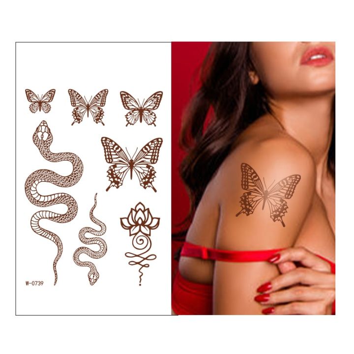 【Good-Love Store】Henna Tattoo Temporary Brown Henna Chest Hand Lace Henna Mandala Flash Tattoos Body Art Arm Fake Tatoo Men
