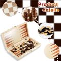 Wooden Chess Board Set Folding Chess Checkers Backgammon 3 in 1. 