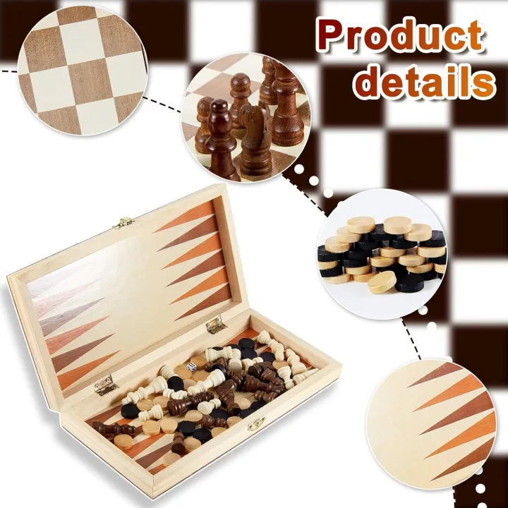 Wooden%20Chess%20Board%20Set%20Folding%20Chess%20Checkers%20Backgammon%203%20in%201%20-%20Image%202
