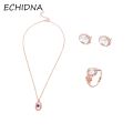 【Hot demand】Elegant Women Engagement Wedding Oval Faux Opal Necklace Ring Stud Earrings Set.