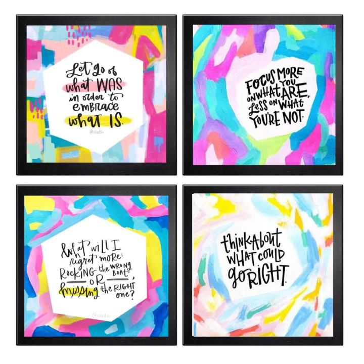 Pack of 4 5x5" Inspirational Quote Frames, Glass front Photo Frame, 5x5" Customized Motivational Quotes Wall Decoration For Home, Room Décor, Square Frames