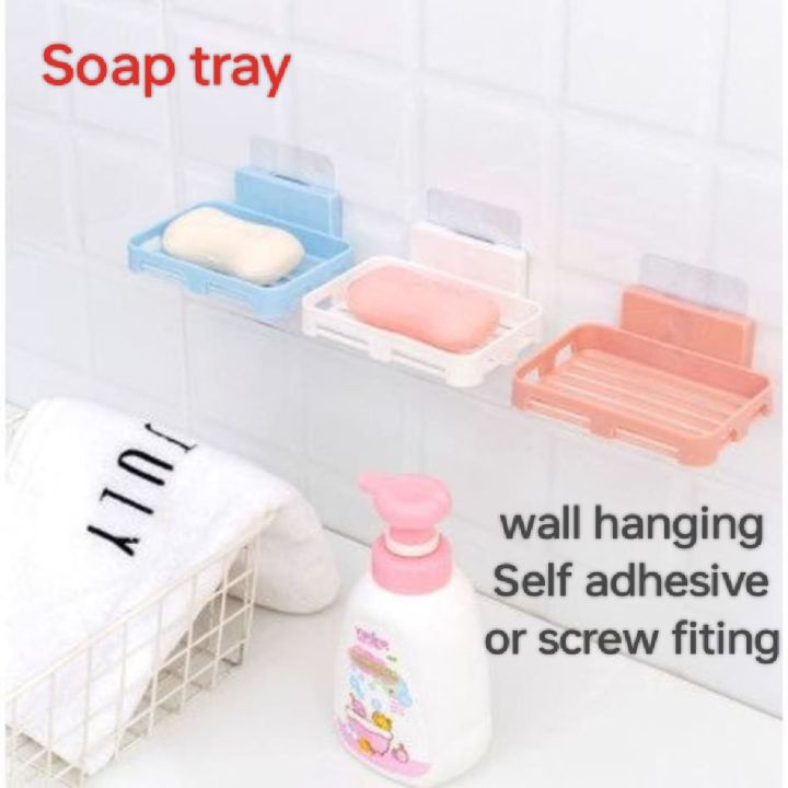 Adhesive Soap Dish Multipurpose Dish Tray White Shower Bar Soap Holder Wall Mounted Bathroom Hanging Soap Tray Holder for Tub Plastic