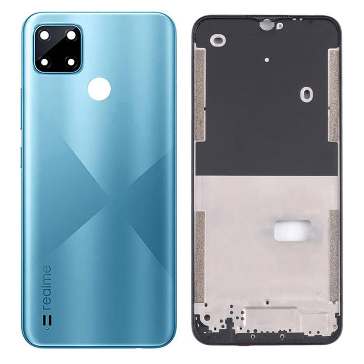 Realme C21Y Housing Middle Frame With Side Button and Camera Lens Complete Body Casing Replacement - Blue