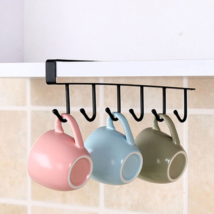 Kitchen Cabinet Under Shelf 6 Hooks Metal Hanger Cup Holder | Daraz.pk
