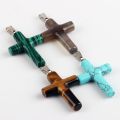 1.6inches Tiger eye Natural grey Malachite Cross Pendants Pendulum Chakra healing Reiki Stone For Neck Jewelry Free pouch. 