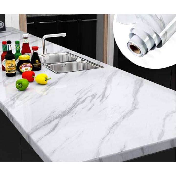 SAAD COLLECTIONS 60x200cm Wall Paper Waterproof Heat Resistant Self Adhesive Anti Oil Kitchen Wallpaper Marble Sheet for Kitchen White/Black/ Marble Paper Sticker  Marble Texture Design PVC Waterproof Self adhesive Wallpaper Sticker Furnitur