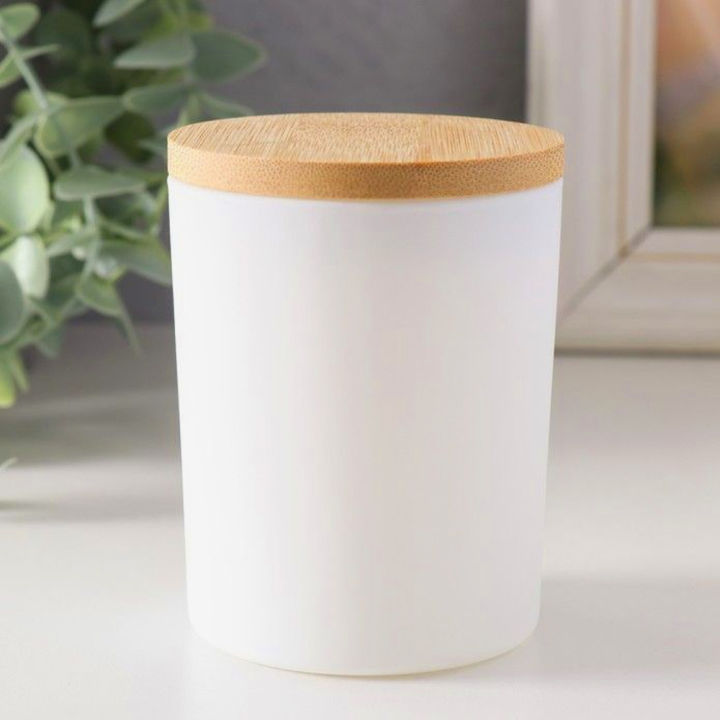 Matte White Glass Jar – 300ml Candle Making Container with Wooden Lid ...