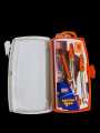 Mathematical Geometry Box -  8  Instruments -  1 Led pencil, 1 pencil sharpener, 2 triangle rulers,1 straight 6″ scale, 1 protractor,1 metal compass, 1 dual nib compass and 1 soft eraser.. 