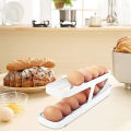 Egg Holder for Fridge, Egg Dispenser, Automatic Rolling Egg Container, 2-Tier Egg Dispenser, Space Saving Egg Tray for Refrigerator, Egg Holder, Refrigerator, Rolldown Egg Dispenser Auto Rolling Egg Holder Storage Rack. 