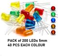 Pack of 200 LEDs 5mm, Red Green Yellow White Orange LED Lights 20mA 5mm Mixed Color Light Emitting Diode. 