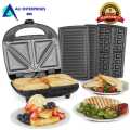 Imported National Sandwich Maker 3 in 1 full Stainless Steel Body Model: ND-112, Electric Sandwich Maker Set with 3 Removable Non-Stick Plates - 700W Powerful Sandwich Maker, Perfect for Breakfast Sandwiches and Steak - 2 Year Warranty. 
