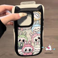 Trendy Cartoon Pop Mart Labubu Fun Doodle Case Compatible for IPhone 16 14 12 15 13 11 Pro Max 11 14 16 12 15 Pro Transparent Luxury Bracelet Cute Cat Ear 2 in 1 Acrylic Soft Case. 