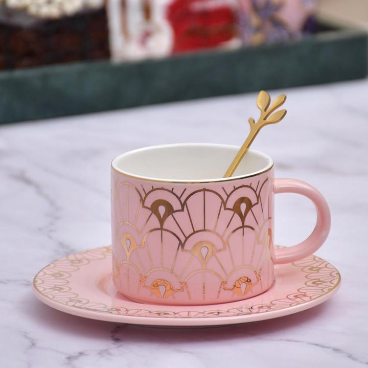 1 Pc of Ceramic Tea Cups Set- Fancy Coffee Mugs for Tea- Coffee Cups with Saucer and Spoon