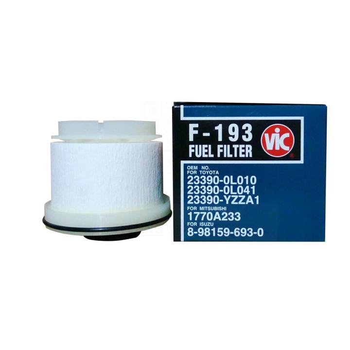 VIC Fuel Filter F-193 for Toyota - HiLux,Vigo, Hiace, Innova, Fortuner, Mistubishi - L200, L300, Isuzu - D-Max, MUX OEM No. 23390-0L010, 23390-0L041, 23390-YZZA1 - Made in Japan